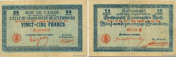 Country : LUXEMBOURG 
Face Value : 25 Francs 
Date : (1919) 
Period/Province/Ban...