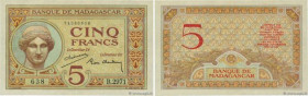 Country : MADAGASCAR 
Face Value : 5 Francs 
Date : (1937-1947) 
Period/Province/Bank : Banque de Madagascar 
Catalogue reference : P.35 
Additional r...