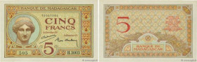 Country : MADAGASCAR 
Face Value : 5 Francs Numéro radar 
Date : (1937-1947) 
Period/Province/Bank : Banque de Madagascar 
Catalogue reference : P.35 ...