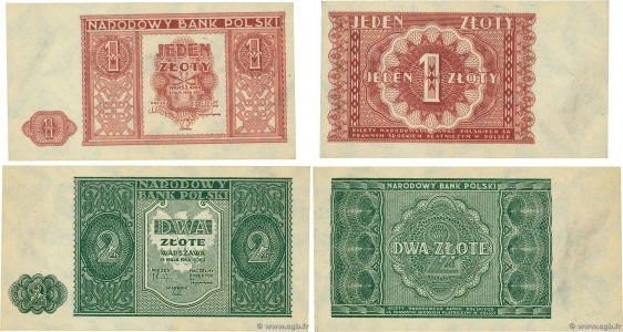 Country : POLAND 
Face Value : 1 Zloty et 2 Zlote Lot 
Date : 15 mai 1946 
Perio...