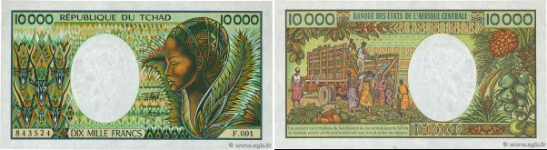 Country : CHAD 
Face Value : 10000 Francs 
Date : (1991) 
Period/Province/Bank :...