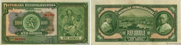 Country : CZECHOSLOVAKIA 
Face Value : 100 Korun 
Date : 14 janvier 1920 
Period...