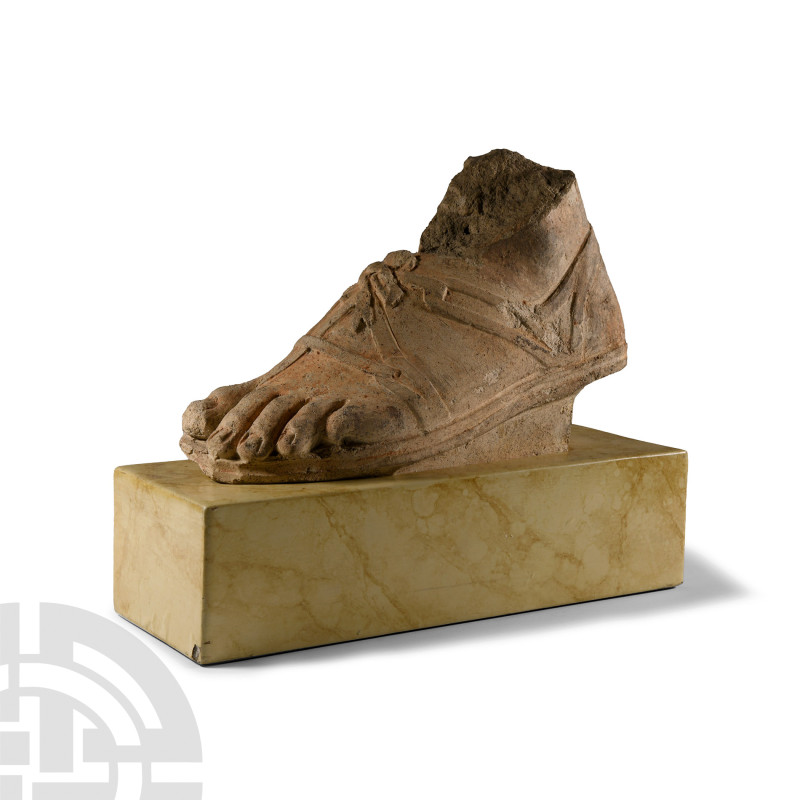 Life-Size Etruscan Terracotta Foot
Circa 200 B.C. From a statue; left foot with...