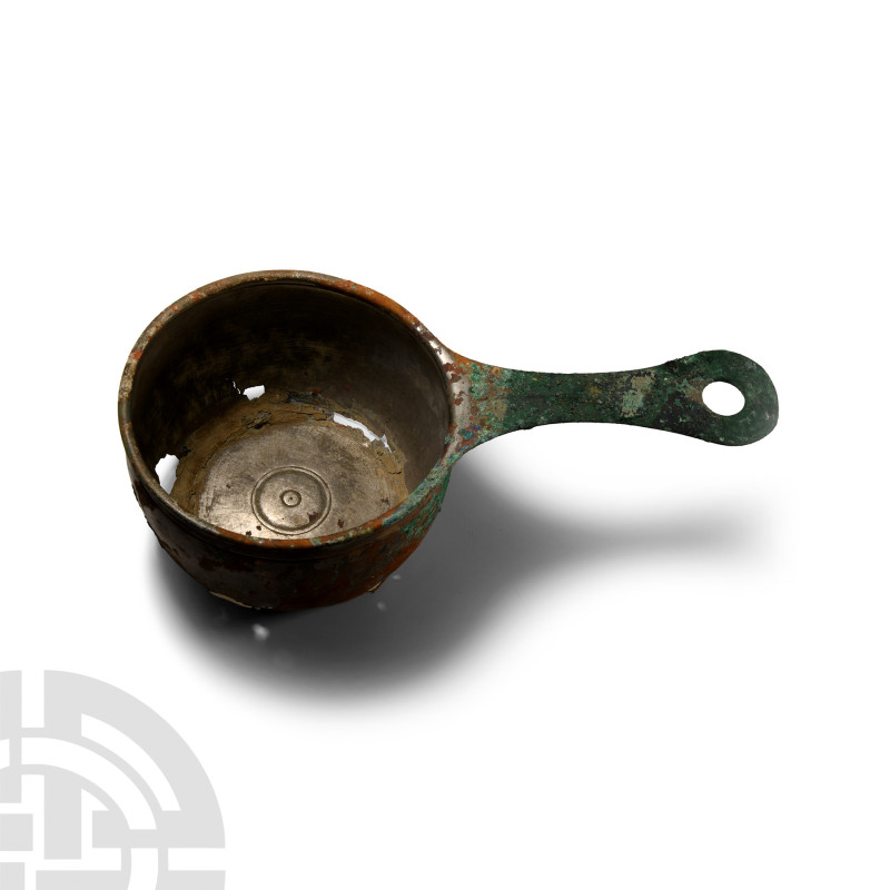 Large Roman Silvered Bronze Patera
1st century A.D.. With a deep bowl and flat-...