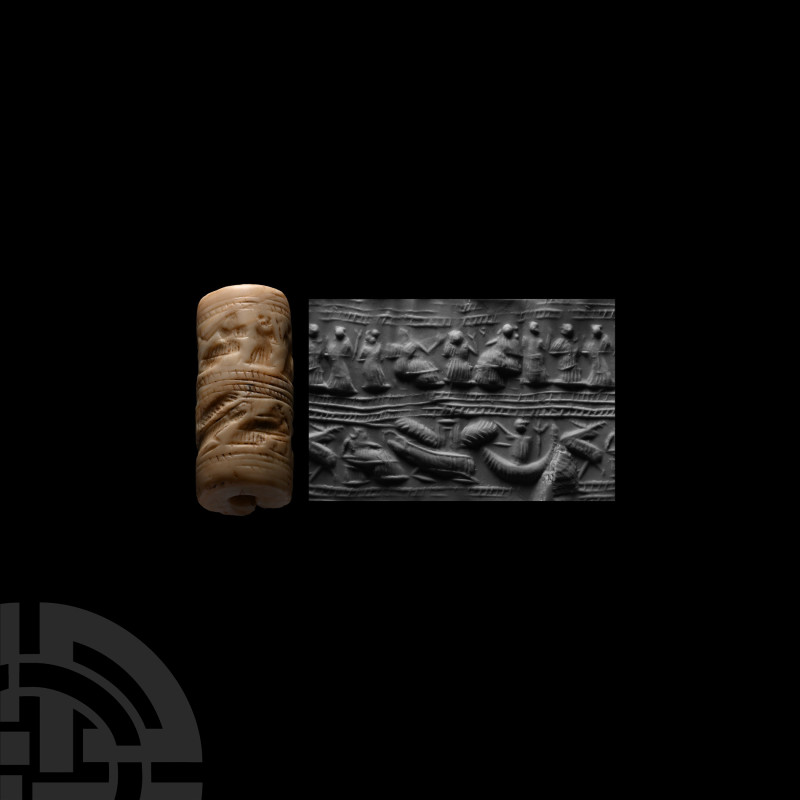 Large Western Asiatic Shell Cylinder Seal with Two Registers
Circa 3rd millenni...