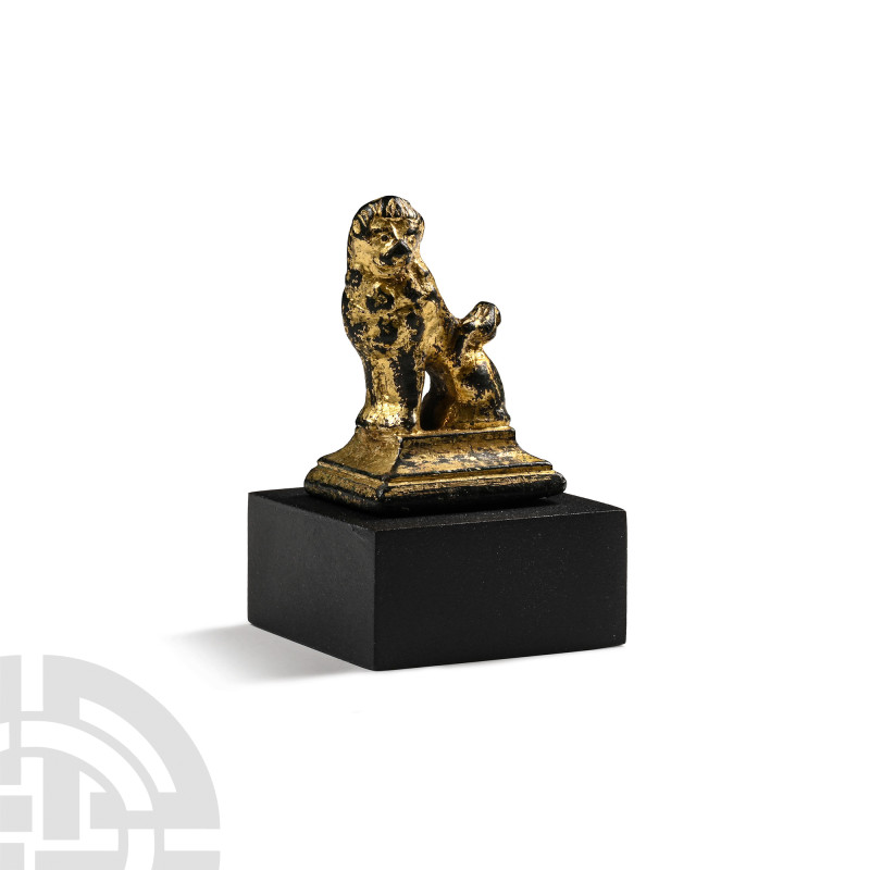 Medieval Gilt Bronze Lion Finial
14th-15th century A.D.. Modelled in the half-r...