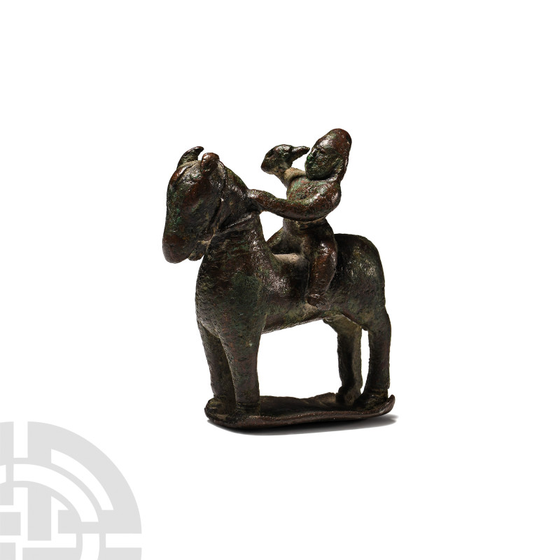 Ancient Indian Bronze Horse and Rider Figure
4th-6th century A.D.. Formed in th...