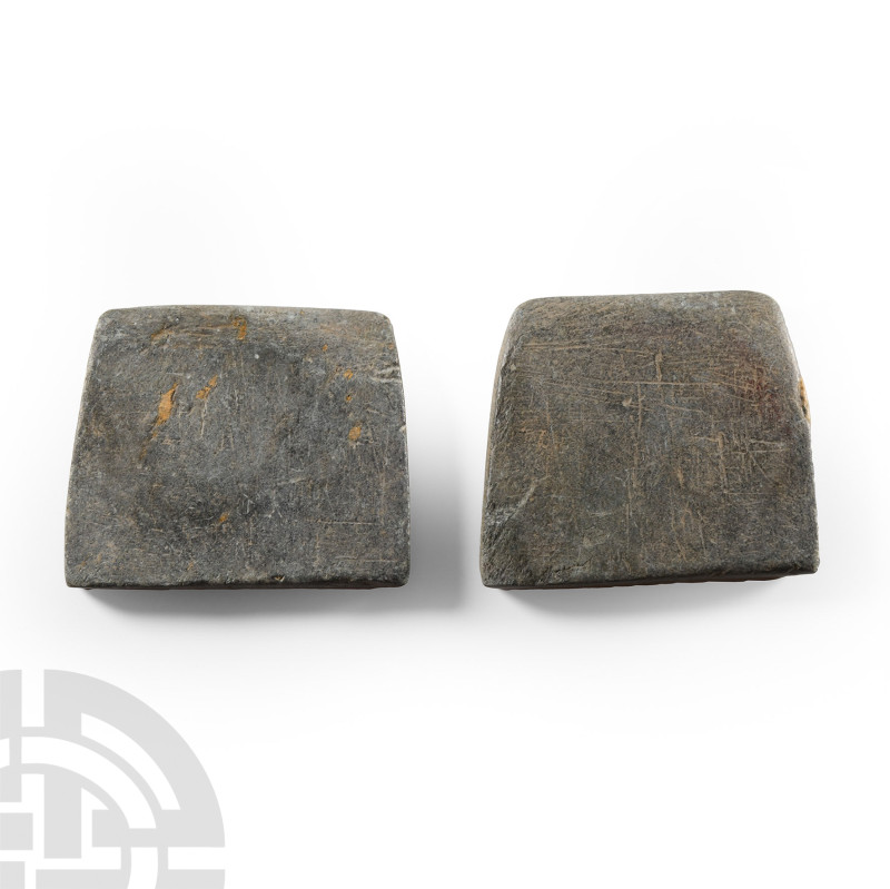 Egyptian Schist Cosmetic Palette Pair
New Kingdom-Late Period, 1550-332 B.C. Tw...