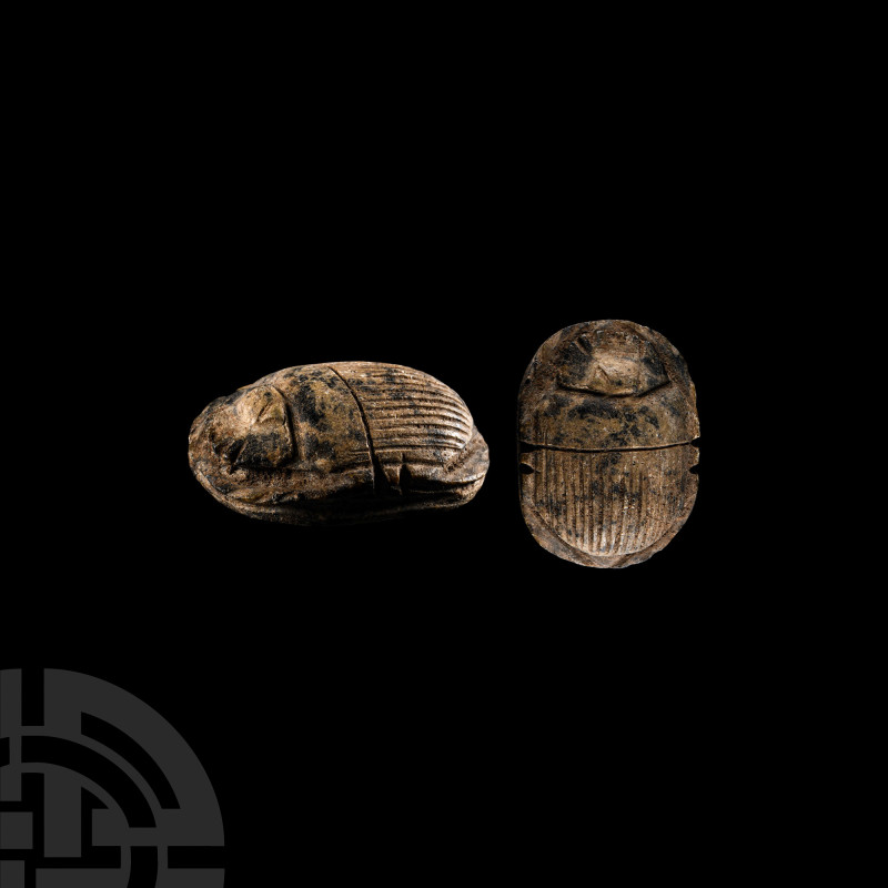 Egyptian Hardstone Scarab
Late Period, 664-332 B.C. With detailed mouth and hat...