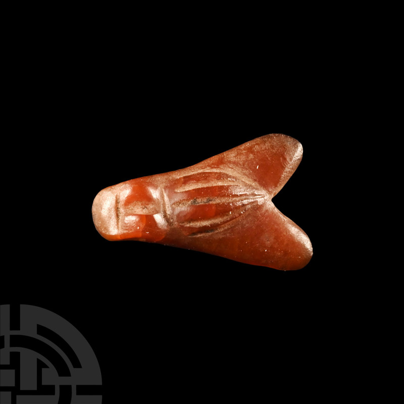 Egyptian Carnelian Fly Amulet
Late Period, 664-332 B.C. Carved with simple body...