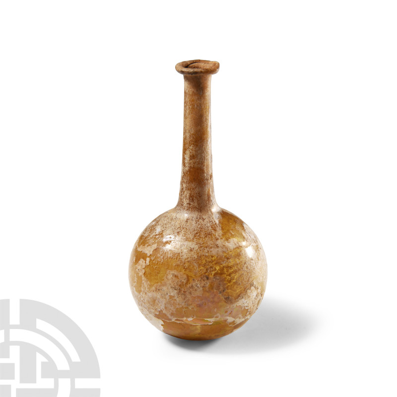 Roman Glass Bulbous Vase
2nd-3rd century A.D. With long slender neck and everte...