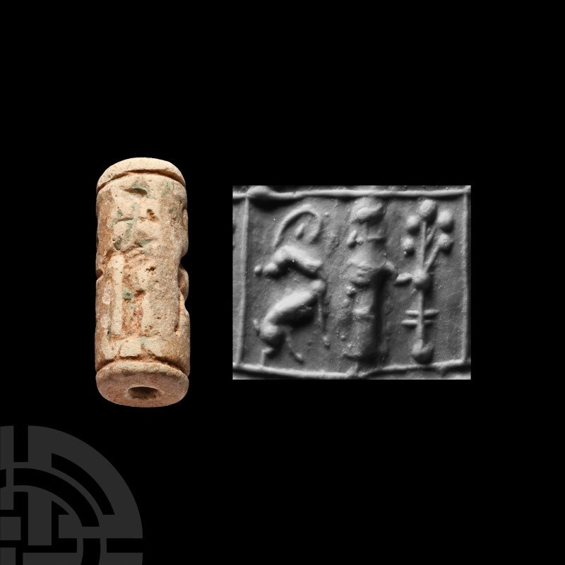 Western Asiatic Glazed Composition Cylinder Seal with Quadrupeds
2nd-1st millen...