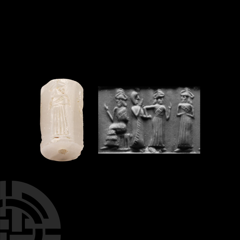 Western Asiatic Chalcedony Cylinder Seal with Presentation Scene
2nd-1st millen...