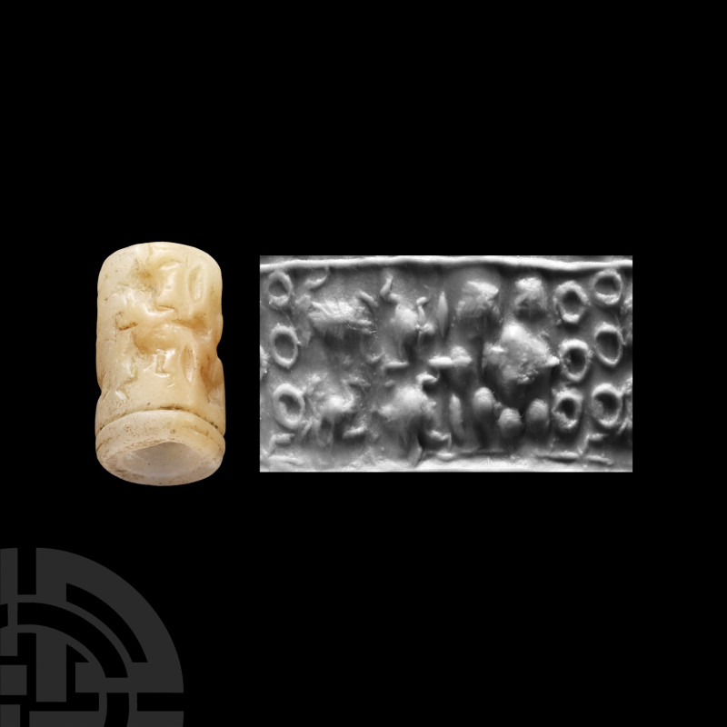 Mesopotamian Stone Cylinder Seal
Circa 2nd-1st millennium B.C. Engraved with fr...