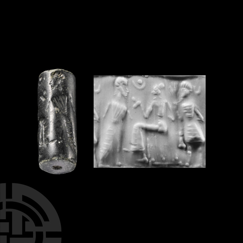 Mesopotamian Stone Cylinder Seal
Circa 2nd-1st millennium B.C. Engraved with a ...