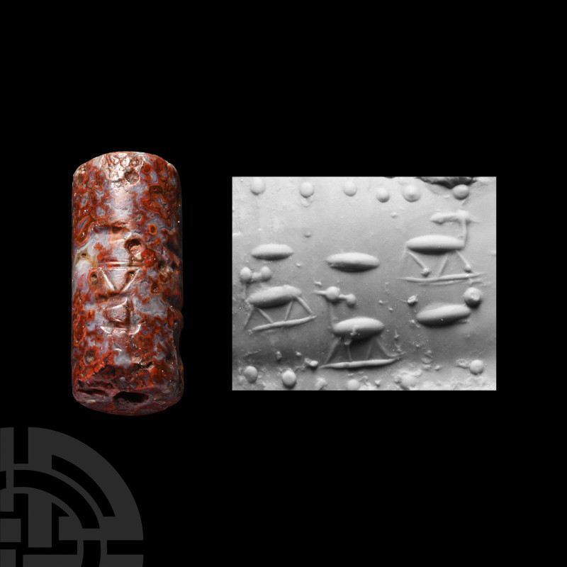 Western Asiatic Red Breccia Cylinder Seal with Animals
2nd-1st millennium B.C. ...