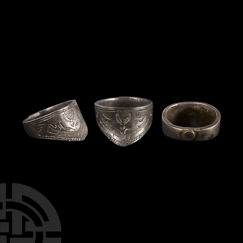 Large Byzantine Silver Archer's Ring
14th-15th century A.D. Comprising a hoop w...