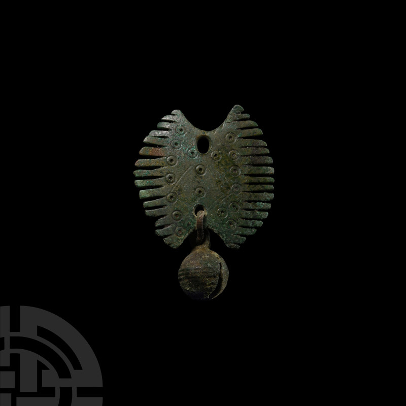 Viking Age Bronze Comb Pendant with Bell
9th-11th century A.D. With segmented t...