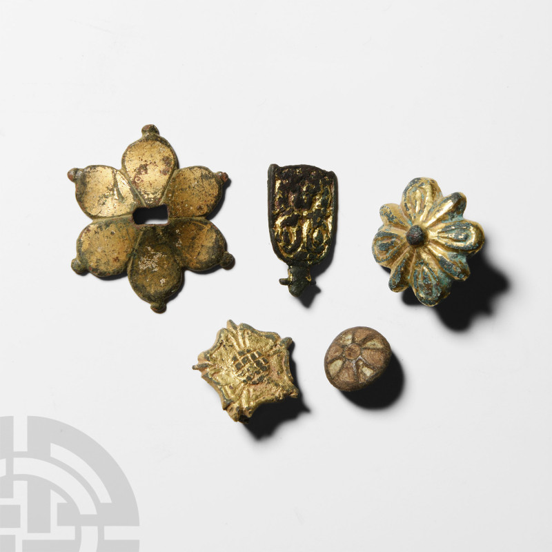 Medieval Gilt Bronze Mount Group
14th-15th century A.D. The majority displaying...