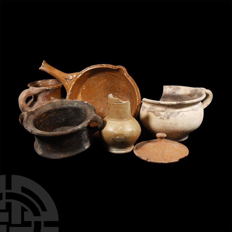 Medieval Glazed Pottery Group
15th century A.D. and later. Comprising a handled...