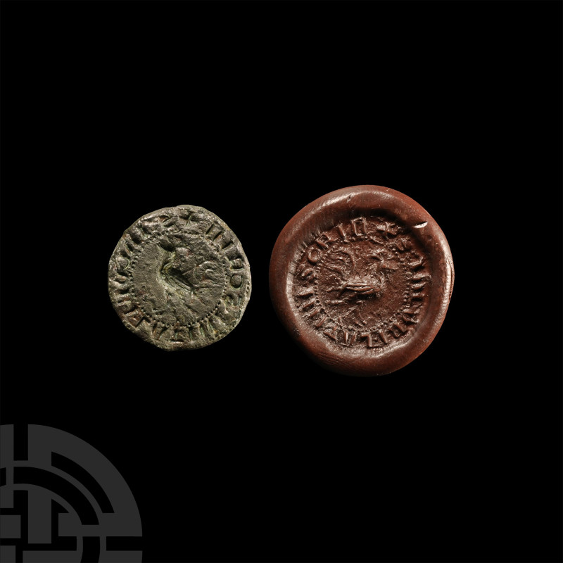 Medieval 'The Rodings' Bronze Seal Matrix with Cockerel
Circa 14th century A.D....