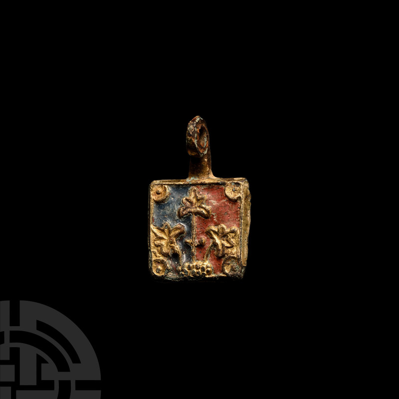 Medieval Knight's Gilt Bronze and Enamelled Horse Harness Pendant with Flowers
...