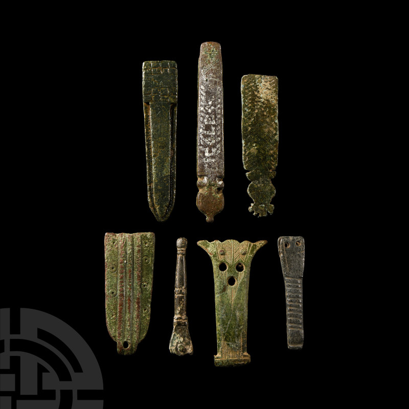 Medieval Bronze Strap End Group
14th-15th century A.D. Each of a different type...