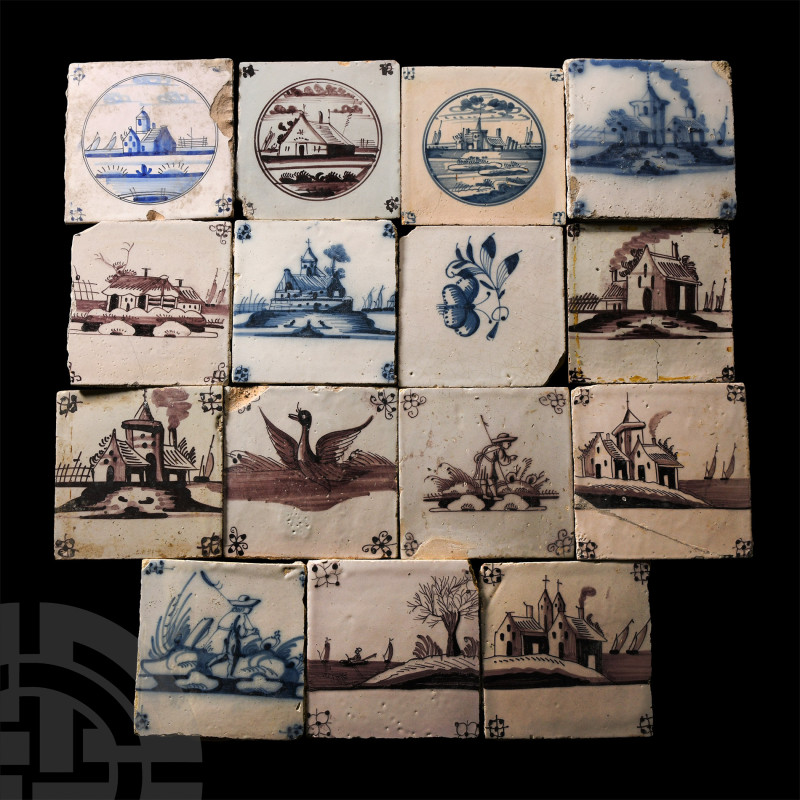 Post Medieval Dutch Glazed Ceramic Tile Group
Circa 18th century A.D. Comprisin...