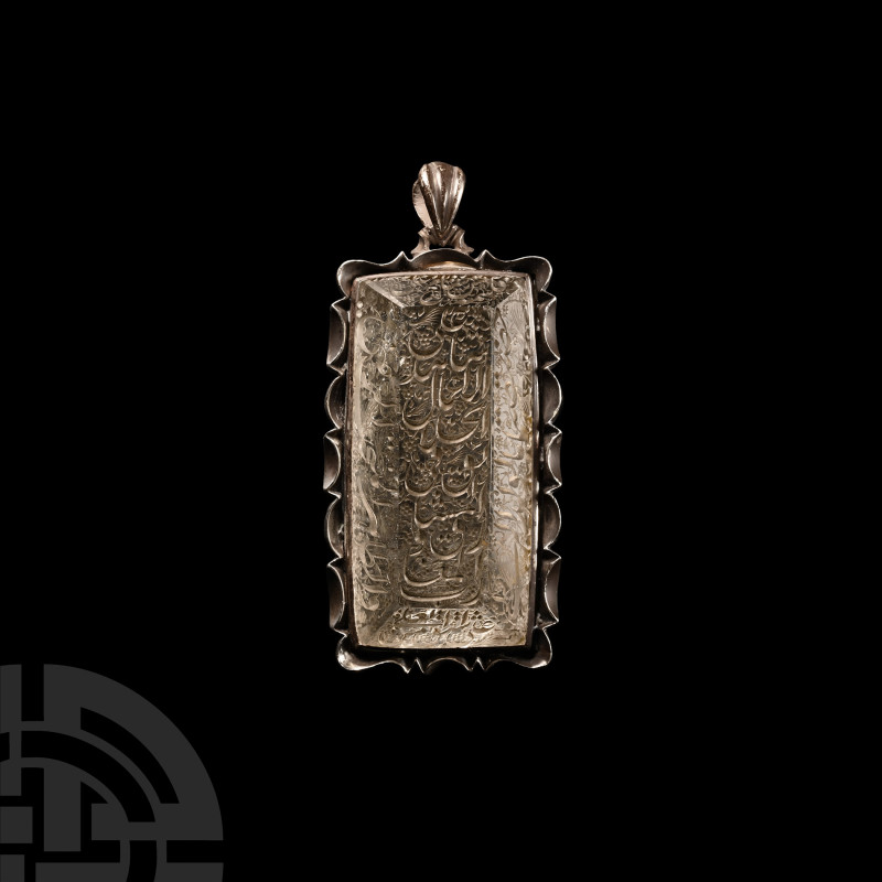 Calligraphic Rock Crystal Gem in Silver-Coloured Metal Pendant
Mid 20th century...