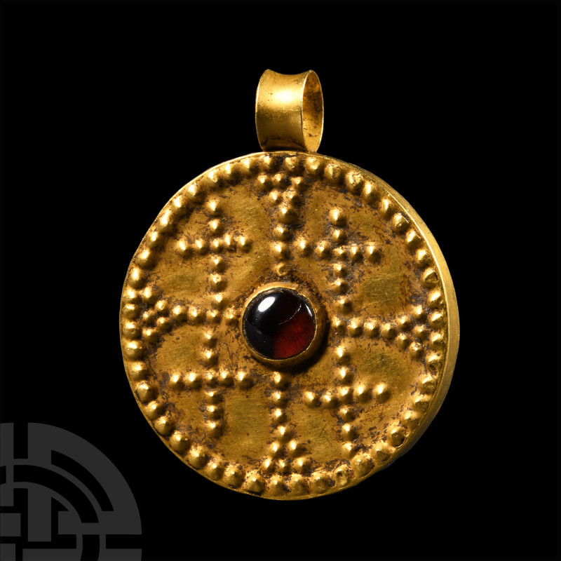 Gold Byzantine Style Pendant with Garnet
19th century A.D. Composed of a discoi...