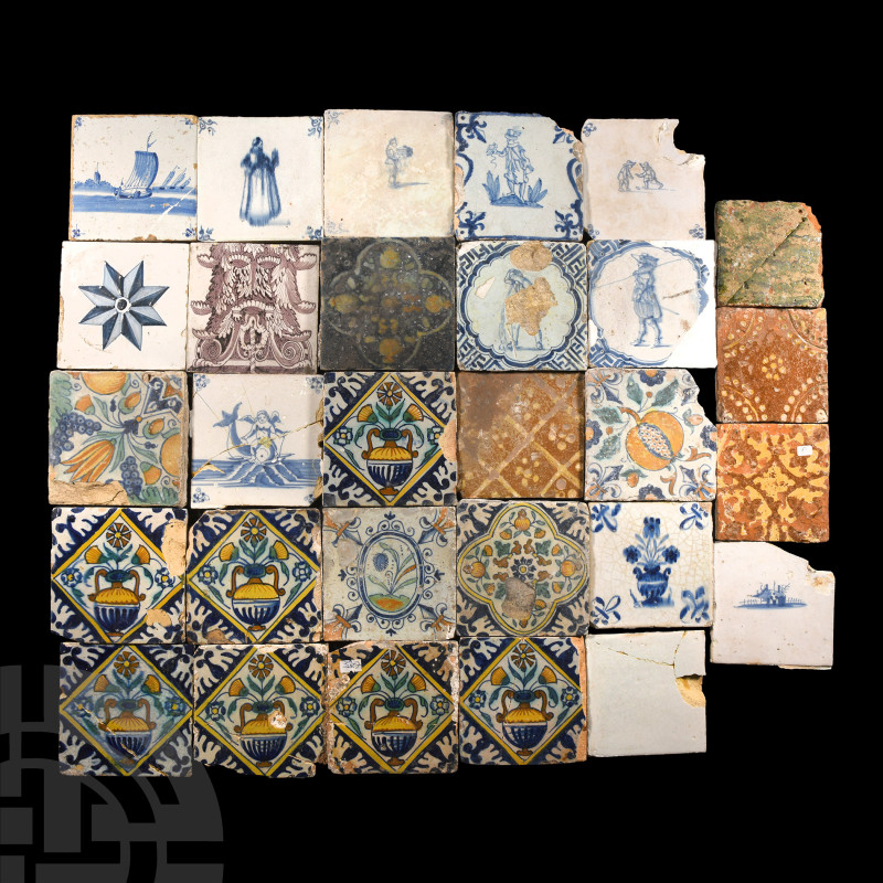 Post Medieval Dutch Glazed Ceramic and Other Tile Group
Circa 17th-18th century...