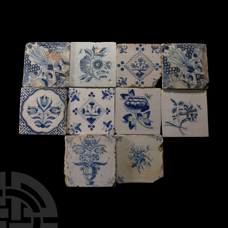 Post Medieval Dutch Glazed Ceramic Tile Group
Circa 17th-18th century A.D. Comp...