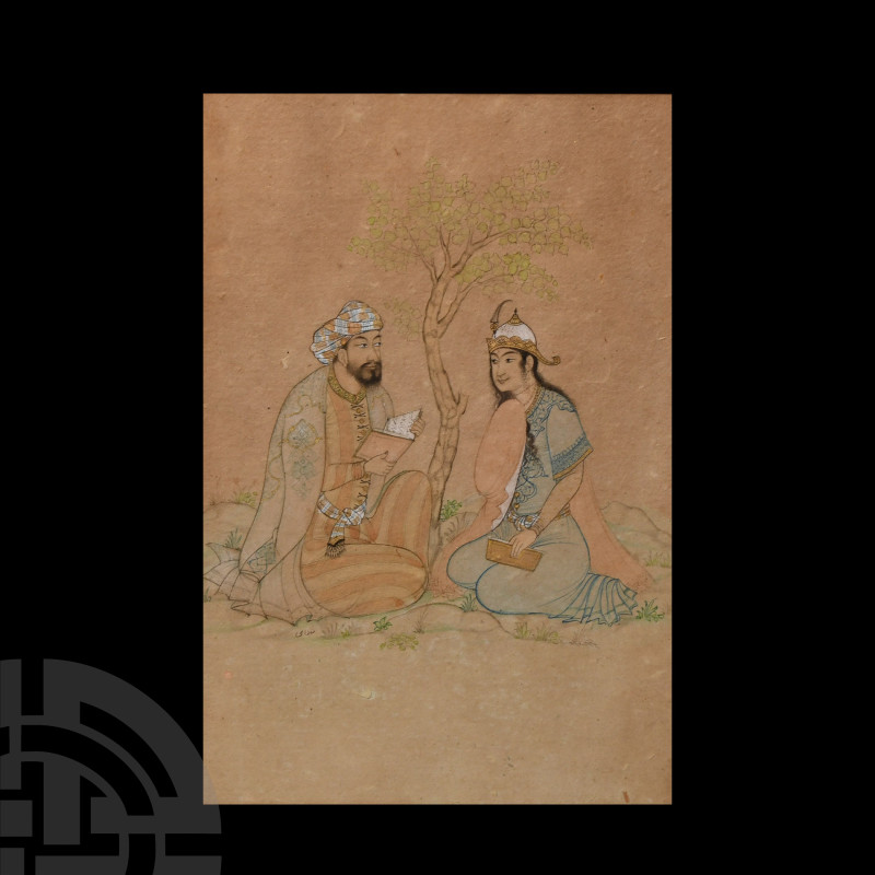 Framed Watercolour Painting by Nezami
Persia, 18th century A.D. Showing two fig...