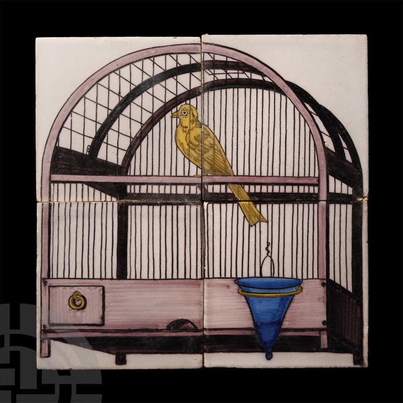 Post Medieval Dutch Glazed Ceramic Canary Tile Set
Circa 17th-18th century A.D....