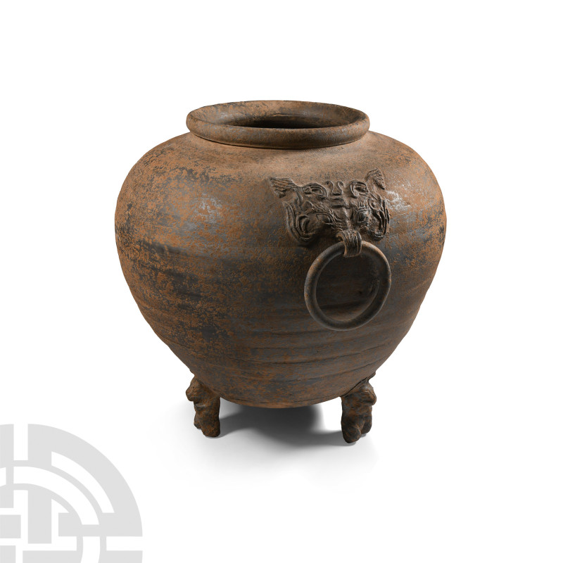 Chinese Han Ceramic Tripod Vessel
Han Dynasty, 206 B.C.-220 A.D. Piriform bodie...