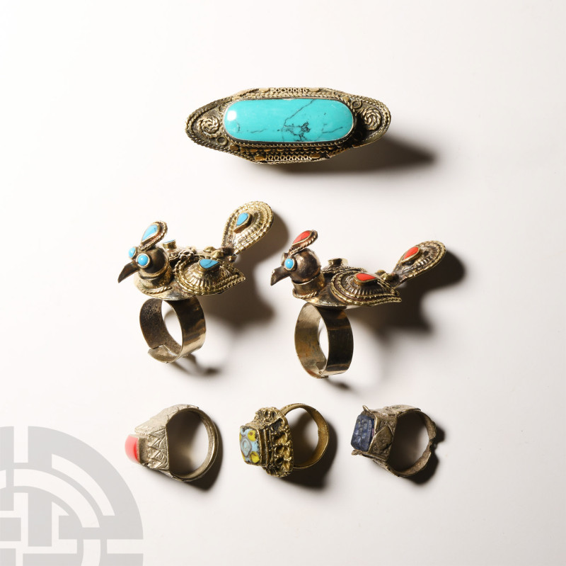 Bedouin Silver-Coloured Metal Ring Collection
20th century A.D. Most with subst...