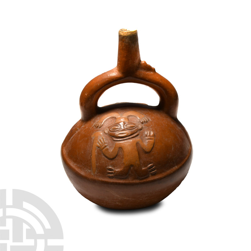 Pre-Columbian Inca Ceramic Stirrup Vessel with Figure
Circa 15th-16th century A...