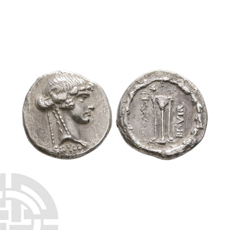 Ancient Roman Republican Coins - L Manlius Torquatus - Sibyl AR Denarius
65 B.C...