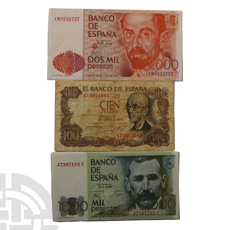 Banknotes - Spain - 100 to 2000 Peseta Banknote Group [3]
20th century A.D. Gro...