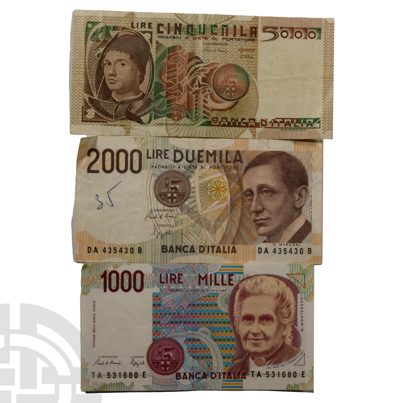 Banknotes - Italy - 1000 to 5000 Lira Banknote Group [3]
20th century A.D. Grou...