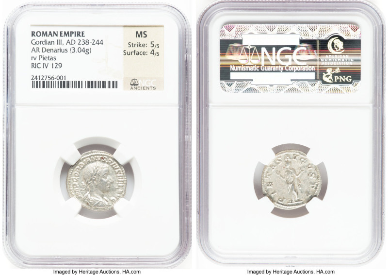 Gordian III, as Augustus (AD 238-244). AR denarius (20mm, 3.04 gm, 11h). NGC MS ...