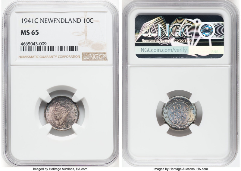 Newfoundland. George VI 10 Cents 1941-C MS65 NGC, Royal Canadian mint, KM20. Tea...