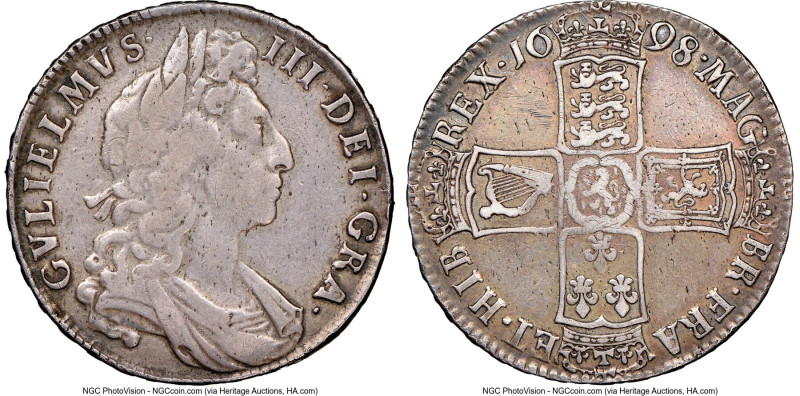 William III 1/2 Crown 1698 VF25 NGC, KM492.2, S-3494. DECIMO on edge. HID0980124...