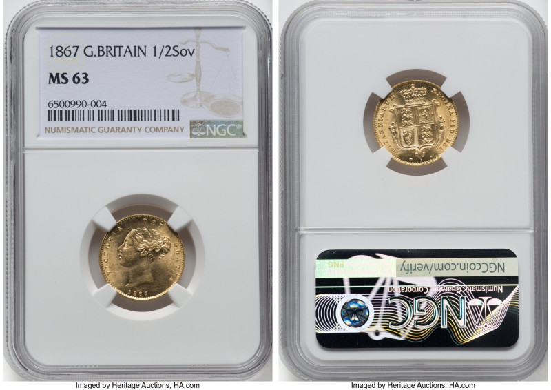 Victoria gold 1/2 Sovereign 1867 MS63 NGC, KM735.2, S-3860. HID09801242017 © 202...