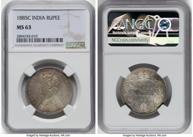 British India. Victoria Rupee 1885-C MS63 NGC, Calcutta mint, KM492. Type A Bust...