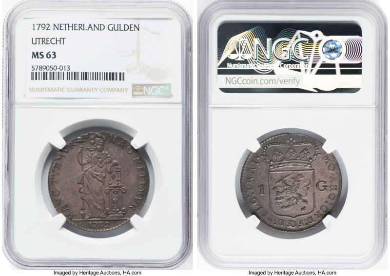 Utrecht. Provincial Gulden 1792 MS63 NGC, Utrecht mint, KM102.3. Deep plum color...