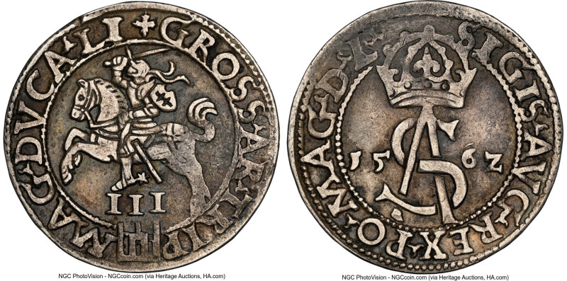 Lithuania. Sigismund II Augustus 3 Groschen 1562 XF45 NGC, Vilnius mint, Gum-620...