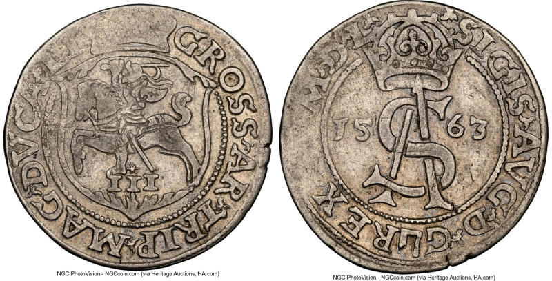 Lithuania. Sigismund II Augustus 3 Groschen 1563 XF40 NGC, Vilnius mint. Iger V....