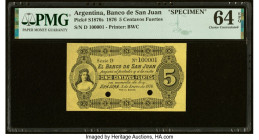 Argentina Banco De San Juan 5 Centavos Fuertes 3.1.1876 Pick S1876s Specimen PMG Choice Uncirculated 64 EPQ. Two POCs are noted on this example. From ...