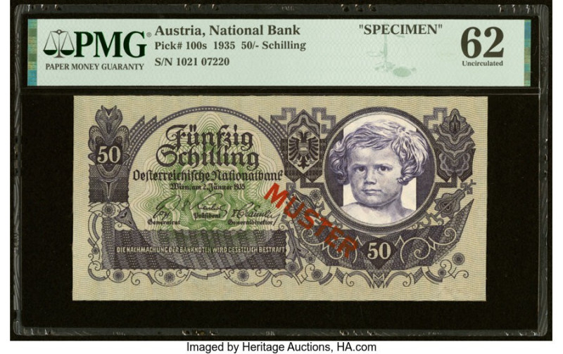 Austria Austrian National Bank 50 Schilling 2.1.1935 Pick 100s Specimen PMG Unci...